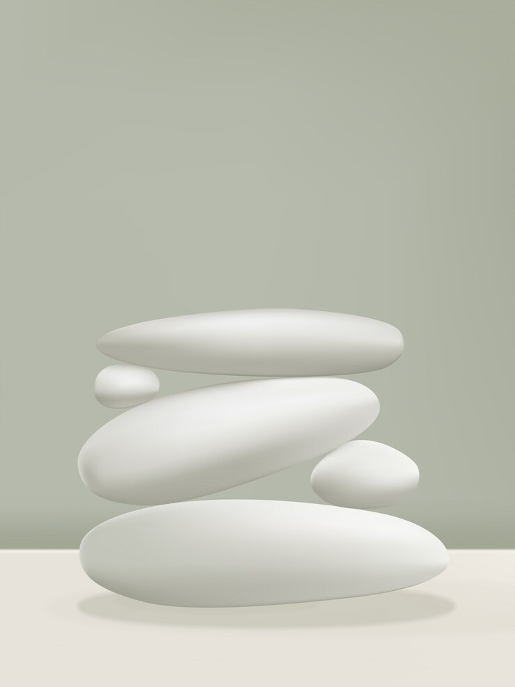 Fondo en colores pastel de piedras apiladas para el cuidado de la piel, belleza, cuidado del cuerpo y exhibición de productos alimenticios orgánicos o naturales. Retrato.