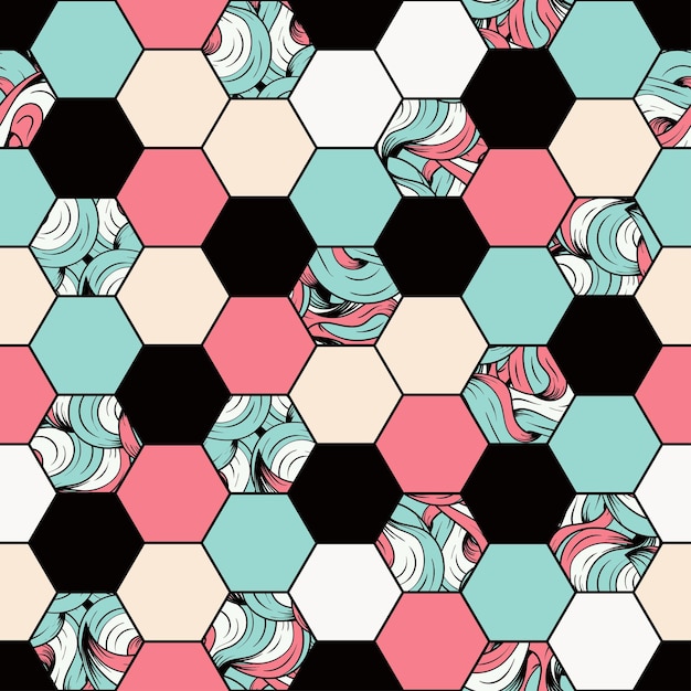 Fondo de colores de patrones sin fisuras de panal con formas hexagonales de mosaico Ilustración vectorial