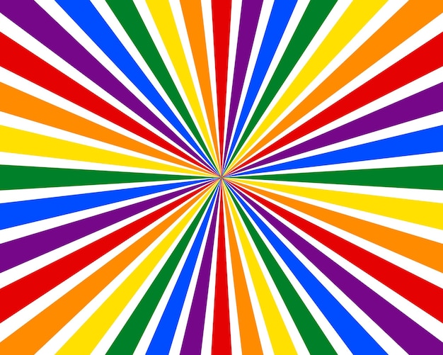 El fondo colorido del arco iris de la bandera LGBT colorea los rayos del arco iris salientes.