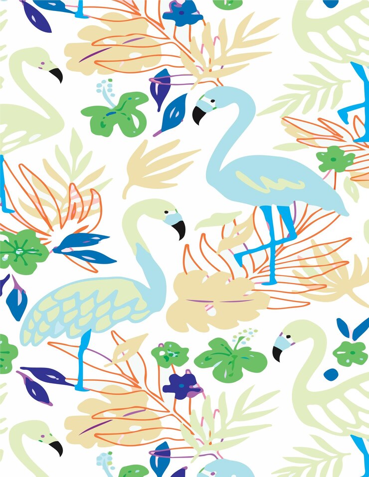 un fondo colorido con un cisne azul y hojas