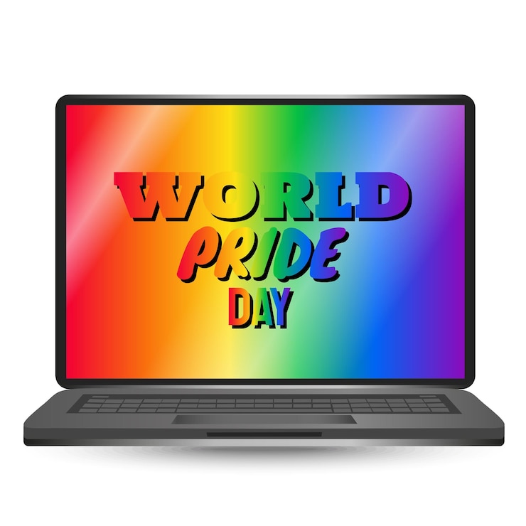 Vector el fondo colorido de la computadora portátil es el día mundial del orgullo lgbt.