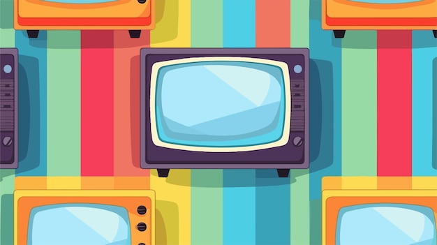 un fondo colorido con un conjunto de TV y un fondo coloreado con muchos televisores diferentes