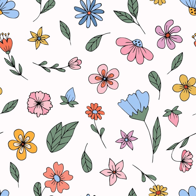 un fondo colorido con diferentes flores y hojas