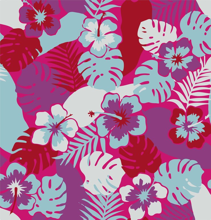 un fondo colorido con una flor y hojas púrpuras y rosas