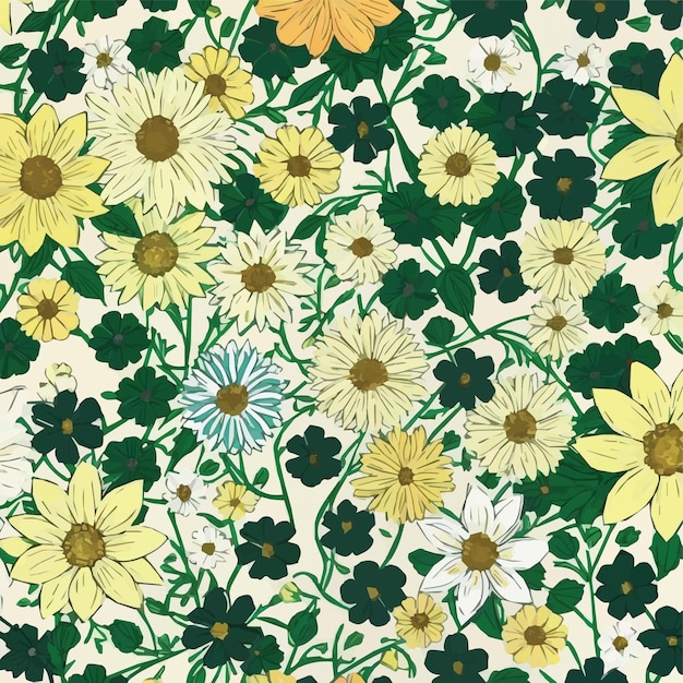 Un fondo colorido con flores amarillas y verdes