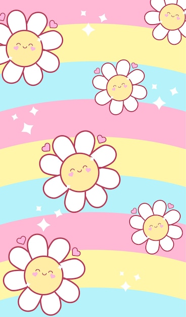 un fondo colorido con flores y corazones Vector emoji de cara feliz Flor