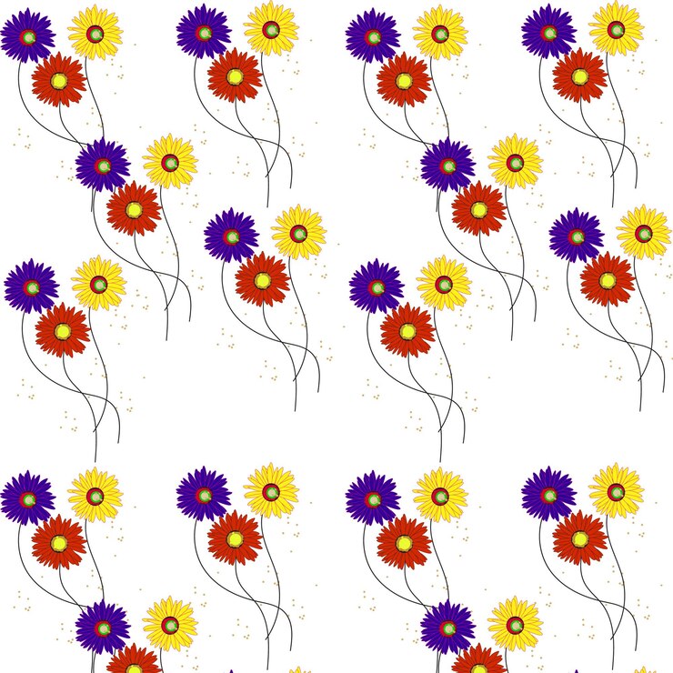 un fondo colorido con flores y una flor amarilla