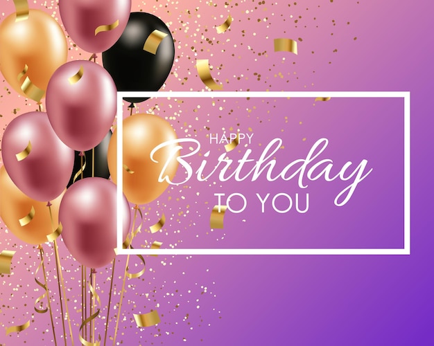 un fondo colorido con globos y una pancarta que dice feliz cumpleaños