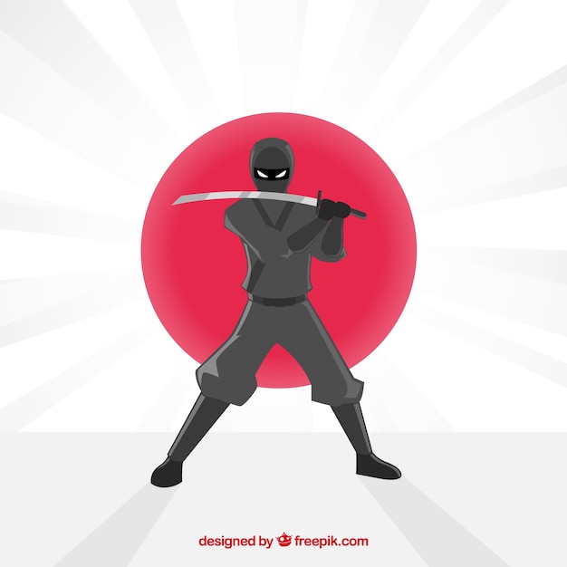 Vector fondo colorido de guerrero ninja con diseño plano