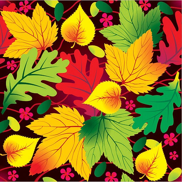 Fondo colorido con hojas y una flor roja