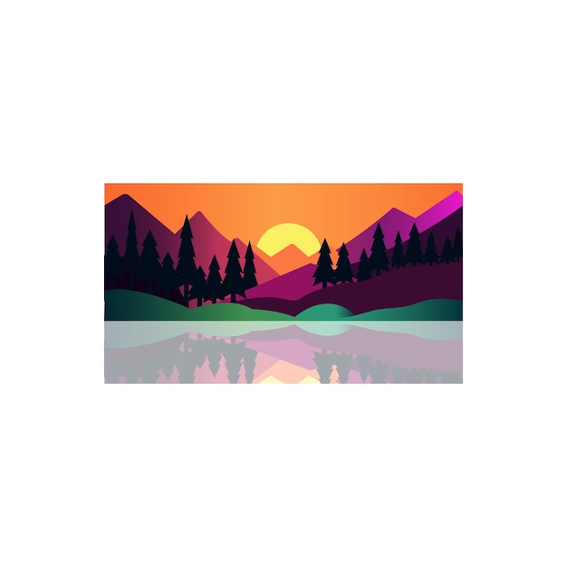 Fondo colorido con ilustración de vector de montaña y lago