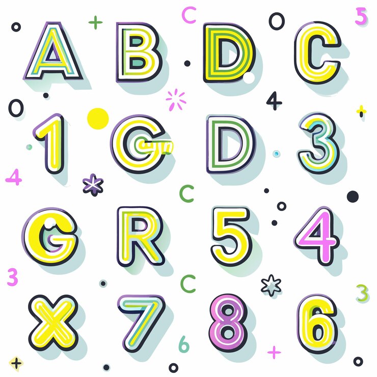 Vector fondo colorido de letras y números
