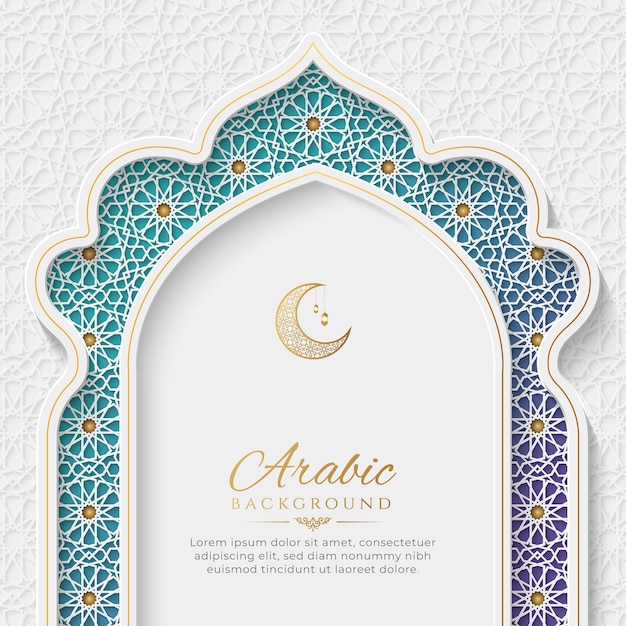 Vector fondo colorido de lujo árabe islámico elegante blanco y dorado con arco islámico decorativo