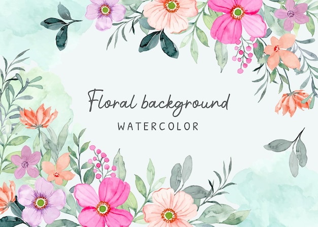 Vector fondo colorido marco floral con acuarela