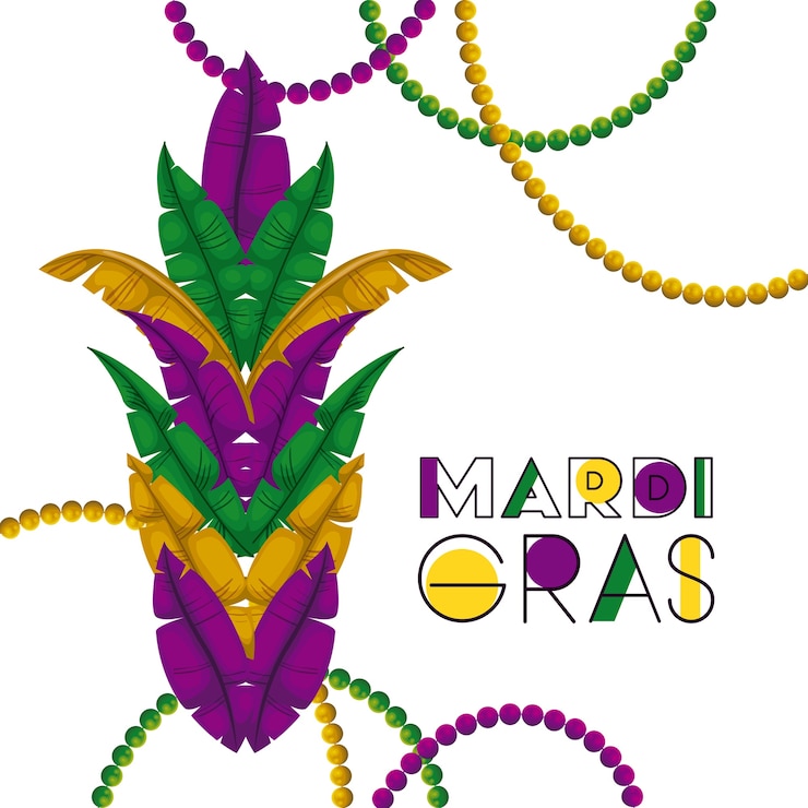 Vector fondo colorido de mardi gras con plumas y collares