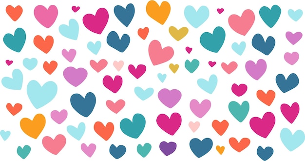fondo colorido con muchos corazones y las palabras amor en diferentes colores