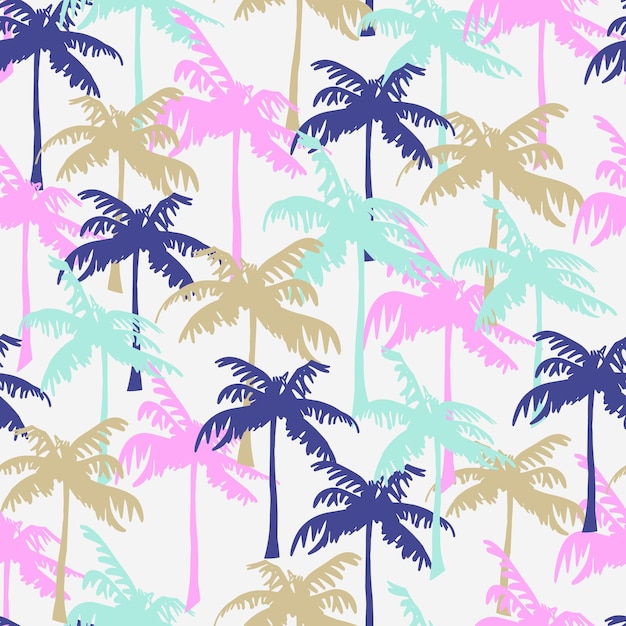 un fondo colorido con palmeras y un patrón púrpura y verde