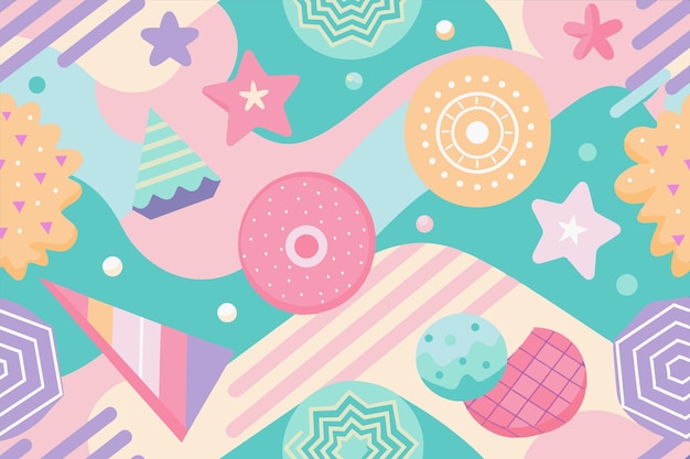 un fondo colorido con un patrón de rosquillas coloridas y un fondo azul y rosa