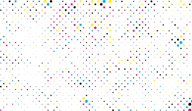 un fondo colorido con puntos un gran círculo de puntos de color cmyk en un fondo blanco