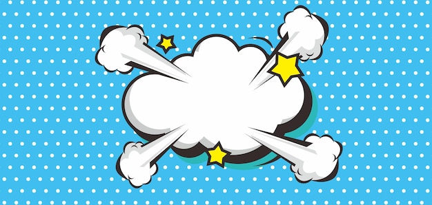 Fondo de cómic pop art azul con nubes y estrellas