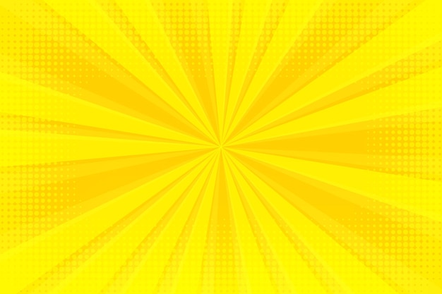 Fondo cómico amarillo con estallido de sol y punto de medio tono