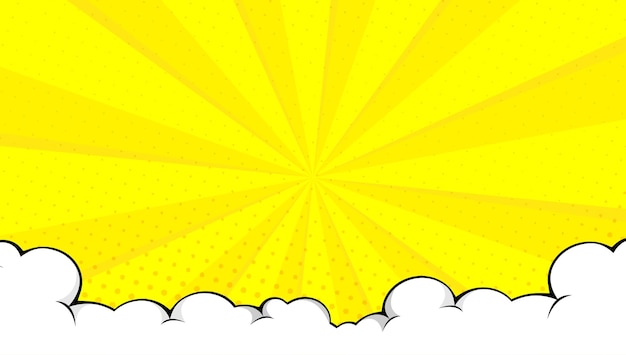 Fondo cómico amarillo con estallido de sol y punto de medio tono