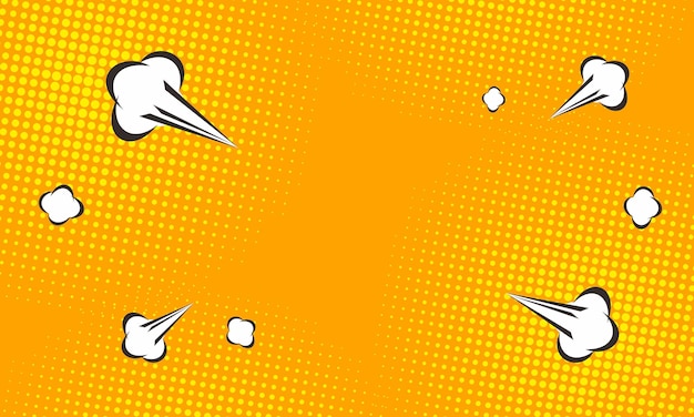 Fondo cómico amarillo con nubes y puntos de medio tono