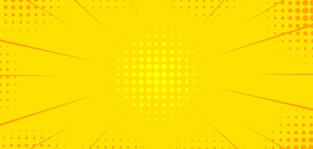 Fondo cómico amarillo con ráfaga y semitono.