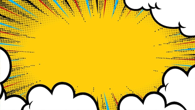 fondo cómico amarillo con vector de nubes