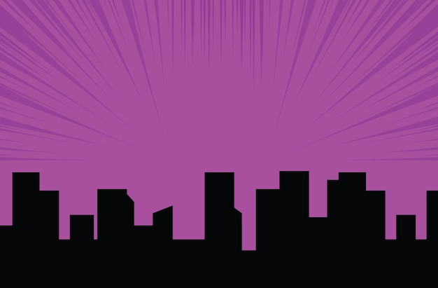 Fondo cómico con silueta de ciudad