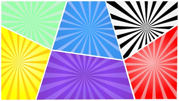 Fondo cómico con sunburst vector ilustración de dibujos animados dinámicos brillantes en estilo retro pop art