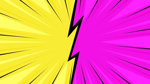 El fondo de los cómics de diseño plano púrpura y amarillo de estilo relámpago