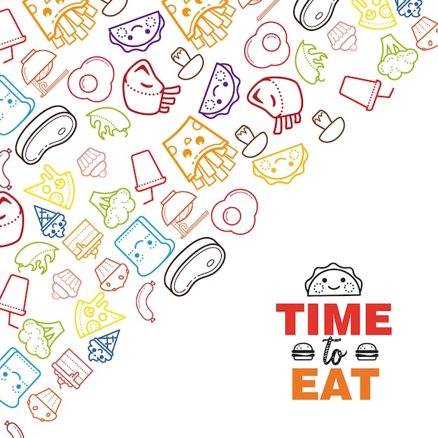 Fondo de comida hora de comer dibujado a mano de colores vector gratuito