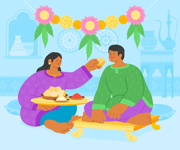 Fondo de composición de bhai dooj dibujado a mano