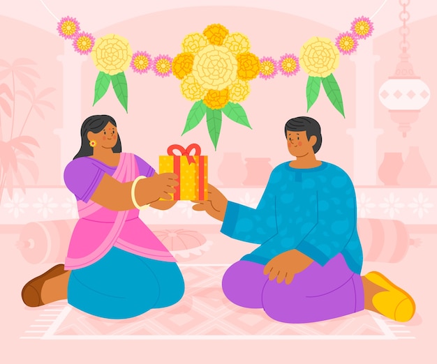 Fondo de composición de bhai dooj dibujado a mano