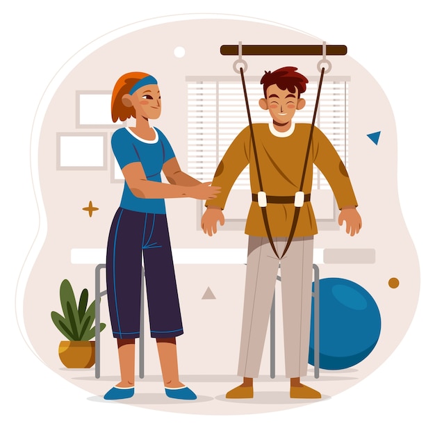 Fondo de composición de fisioterapia plana dibujado a mano