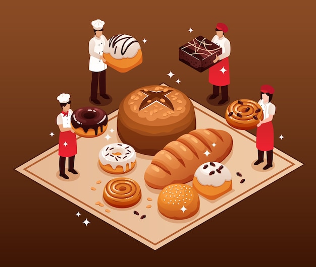 Fondo de composición isométrica de la panadería