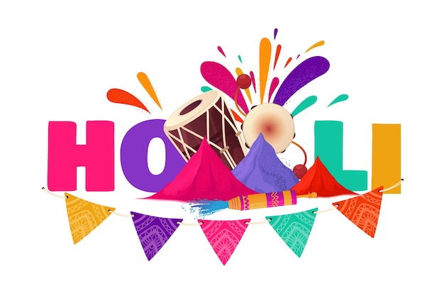 Fondo de composición plana del festival de Holi dibujado a mano con polvo de colores