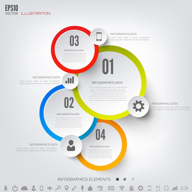 Fondo de computación en la nube con iconos web elementos infográficos de aplicaciones móviles de redes sociales
