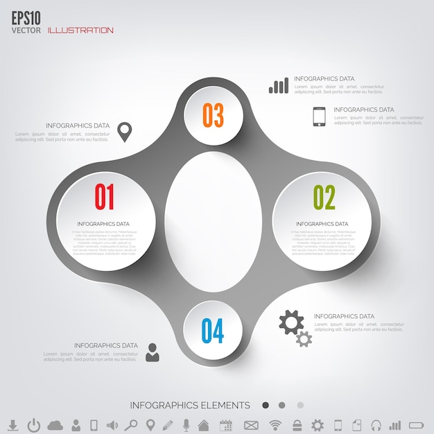 Fondo de computación en la nube con iconos web elementos infográficos de aplicaciones móviles de redes sociales