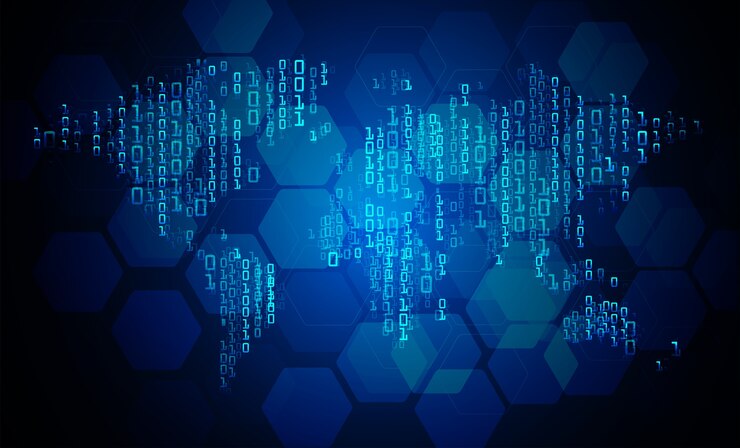 Vector fondo de concepto cibernético binario del mundo azul