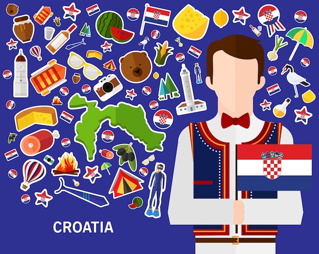 Fondo de concepto de Croacia. Iconos planos