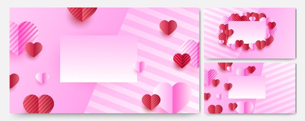 Fondo del concepto del día de San Valentín Ilustración vectorial Corazones de papel rojo y rosa 3d Estilo de corte de papel