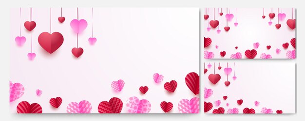 Fondo del concepto del día de San Valentín Ilustración vectorial Corazones de papel rojo y rosa 3d Estilo de corte de papel
