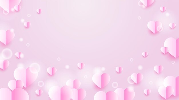 Fondo del concepto del día de San Valentín Ilustración vectorial Corazones de papel rojo y rosa 3d Estilo de corte de papel