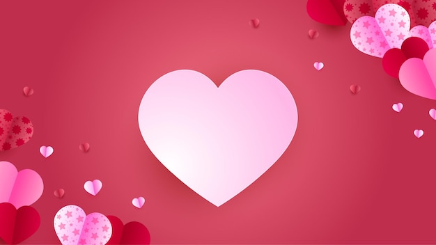 Fondo del concepto del día de San Valentín Ilustración vectorial Corazones de papel rojo y rosa 3d Estilo de corte de papel