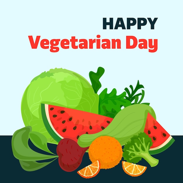 Vector el fondo del concepto del día vegetariano feliz ilustración de dibujos animados del concepto vectorial del día vegetaliano feliz para el diseño web