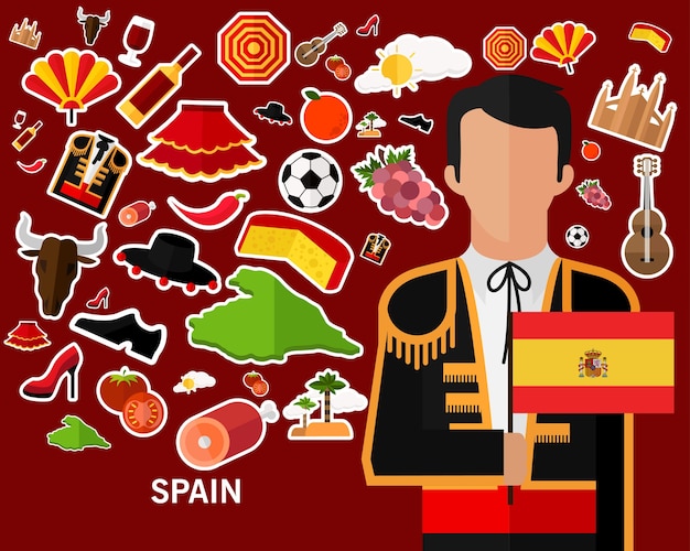 Vector fondo del concepto de españa. iconos planos