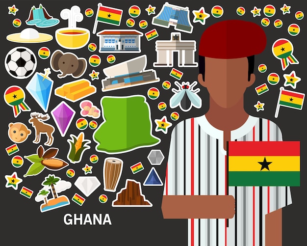 Fondo del concepto de ghana. iconos planos