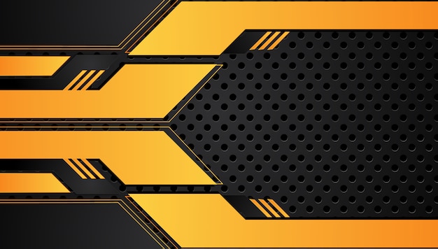 Fondo de concepto de innovación tecnológica de diseño de marco metálico abstracto amarillo naranja y negro